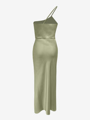 One Shoulder Spaghetti Strap Backless Satin Dress