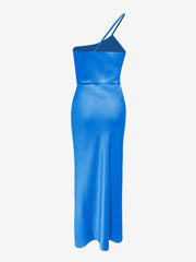 One Shoulder Spaghetti Strap Backless Satin Dress