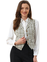 Plaid Waistcoat Notched Lapel Collar Single Breasted Vintage Vest