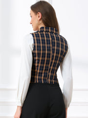 Plaid Waistcoat Notched Lapel Collar Single Breasted Vintage Vest