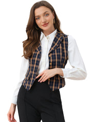 Plaid Waistcoat Notched Lapel Collar Single Breasted Vintage Vest