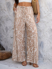 Casual Streetwear with Graphic Printed Elastic Waist Wide Relaxed Fit Leg Pants