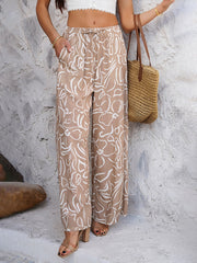 Casual Streetwear with Graphic Printed Elastic Waist Wide Relaxed Fit Leg Pants