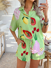 2 Pieces Graphic Printed Short Sleeves Shirt & Shorts Beach Set