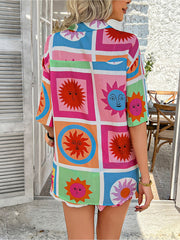 2 Pieces Graphic Printed Short Sleeves Shirt & Shorts Beach Set