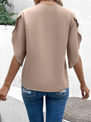 V Neck Lace Trim Trumpet Sleeve Loose Fit Blouse