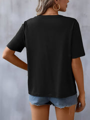 Embroidery Notch Neck Short Sleeves Casual Blouse