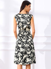 Floral Cowl Neck Cap Sleeve Midi Dress