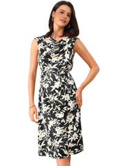 Floral Cowl Neck Cap Sleeve Midi Dress