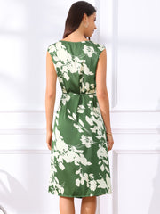 Floral Cowl Neck Cap Sleeve Midi Dress