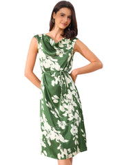 Floral Cowl Neck Cap Sleeve Midi Dress