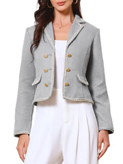 Notched Lapel Long Sleeve Dressy Casual Tweed Jacket