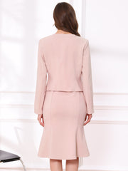 2 Pieces Long Sleeves Collarless Jacket & Sleeveless Fishtail Midi Dress Sets