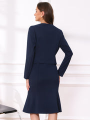 2 Pieces Long Sleeves Collarless Jacket & Sleeveless Fishtail Midi Dress Sets