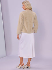 Faux Fur Long Sleeve Open Front Wedding Fluffy Coat