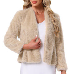 Faux Fur Long Sleeve Open Front Wedding Fluffy Coat
