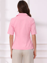 Cotton Linen Office Business Short Sleeve Notched Lapel Blazer Jacket