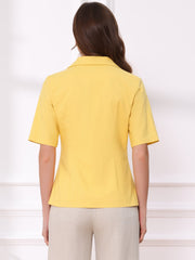 Cotton Linen Office Business Short Sleeve Notched Lapel Blazer Jacket