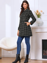 Single Breasted Plaid Long Sleeves Pocketed Pea Coat