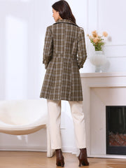 Single Breasted Plaid Long Sleeves Pocketed Pea Coat