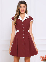 Retro Button Down Flat Collar Belted Office Mini Shirt Dress