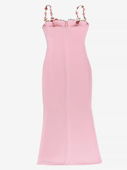 Floral Embroidery & Adjustable Straps Lace-up Bodycon Maxi Evening Party Dress
