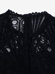 Elegant Vintage-Inspired Lace Patchwork Belted Pleated Midi Dress