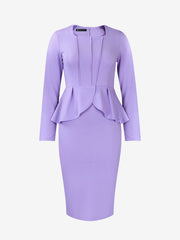 Flattering Slim Fit with Hidden Zipper Solid Color Long Sleeves Midi Sheath Date Nights & Cocktail Parties Dress
