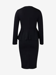 Flattering Slim Fit with Hidden Zipper Solid Color Long Sleeves Midi Sheath Date Nights & Cocktail Parties Dress