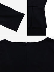 Short Sleeve Peplum Belted Midi Sheath Dress