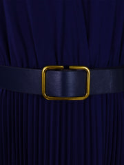 Elegant Solid Color Shirt Tailored Collar Pleated Belted Midi Dress