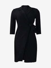 Tailored Pleats & Cinched Waist Notched Lapel Tie Waist Pleated Office Chic Blazer Dress