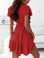 Lightweight Chiffon Ruffled Cap Sleeves A-Line Tiered Mini Summer Vacations & Beach Parties Dress