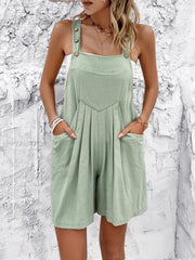 Buttoned Straps Pleated Pocketed Casual Rompers