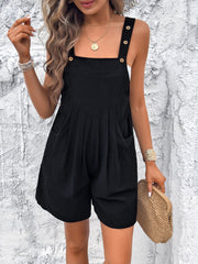 Buttoned Straps Pleated Pocketed Casual Rompers