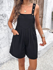 Buttoned Straps Pleated Pocketed Casual Rompers