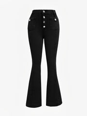Denim Buttoned Bell-Bottomed Pocketed Jeans