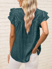 Ruffled Short Sleeves Leopard Print Casual Blouse