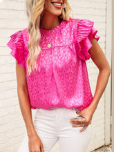 Ruffled Short Sleeves Leopard Print Casual Blouse
