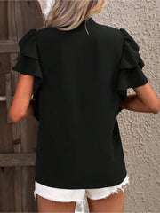 Chic Notch Neck Flutter Ruffles Short Sleeves Casual Office Blouse