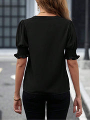 Flattering Smocked Puff Sleeve Solid Color Casual Blouse for Office and Weekend Wear