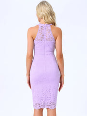 Lace Halter Elegant Sleeveless Bodycon Wedding Cocktail Sheath Dress