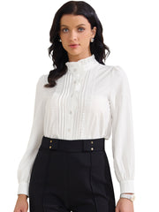 Ruffled Button Down Long Sleeve Work Shirts