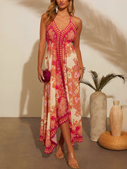 Halter Neck Boho Backless Irregular Hem Maxi Dress