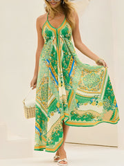 Halter Neck Boho Backless Irregular Hem Maxi Dress