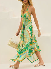 Halter Neck Boho Backless Irregular Hem Maxi Dress
