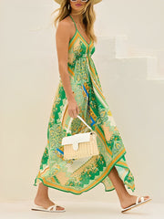 Halter Neck Boho Backless Irregular Hem Maxi Dress