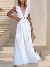 Boho Backless Lace-up Ruffled Cut Out Slit Maxi Dress