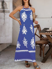 Bohemian Halter Neck Sleeveless Mxi Resort Dress
