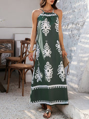 Bohemian Halter Neck Sleeveless Mxi Resort Dress